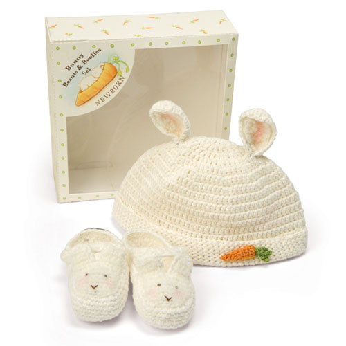 Bunnies by the Bay 0-3 Months Bunny Beanie and Bootie Gift Set