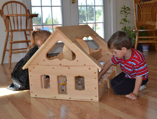 Natural Wooden Our Maine Dollhouse by Elves and Angels